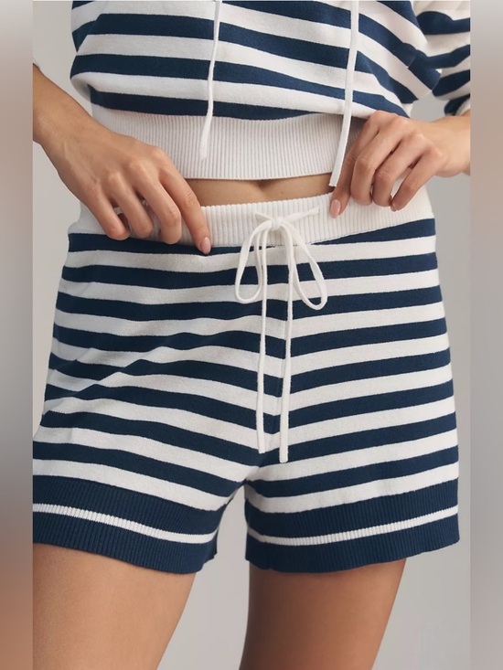Anthropologie Sundry French Stripe Drawstring Shorts NWT size M 100% Cotton - Picture 2 of 8